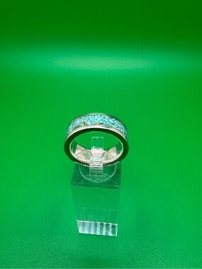 Turquoise Inlay Silver Band Ring - Blue Turquoise